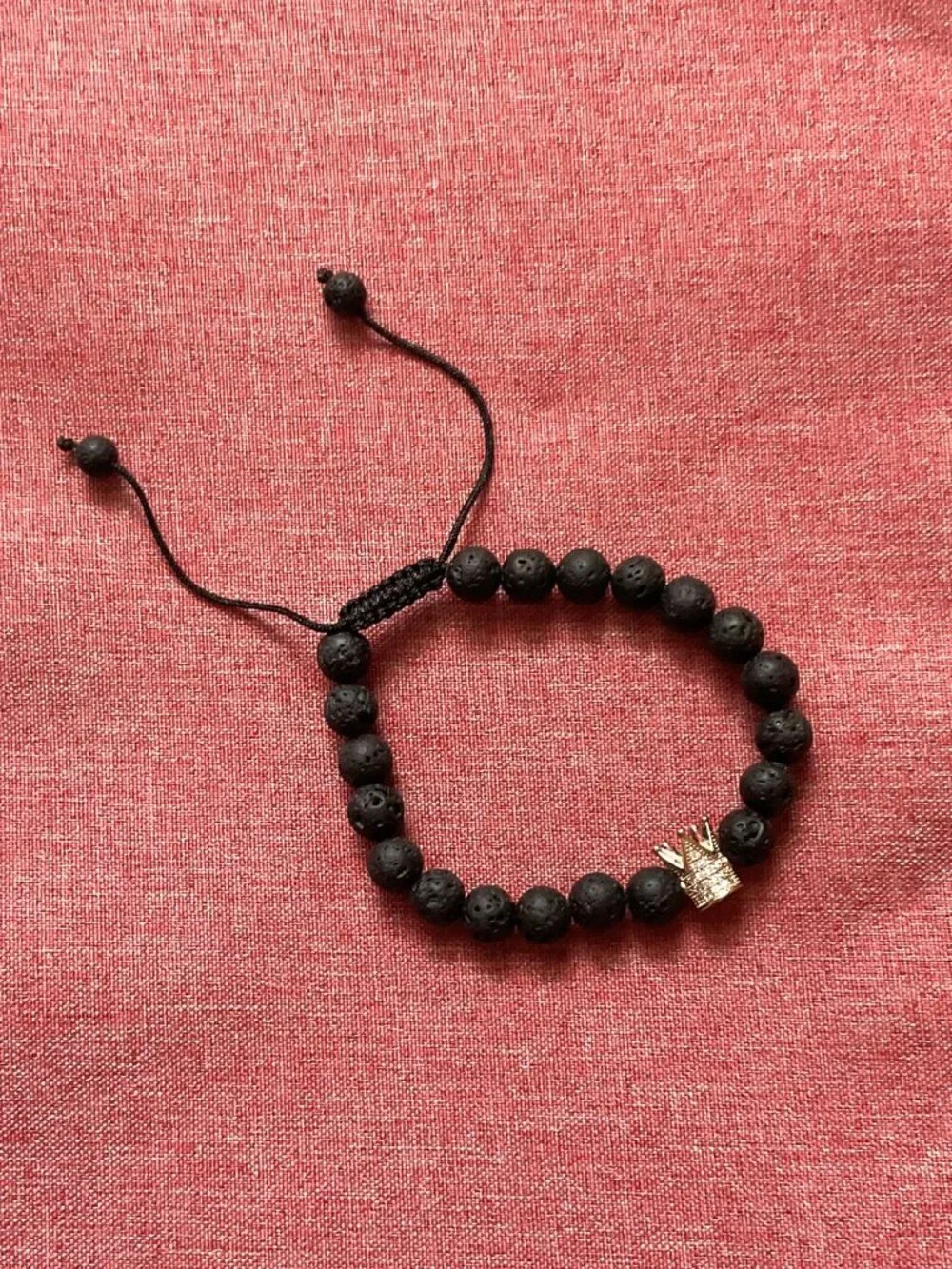 NWOT UNISEX LUXURY BLACK LAVA ROCK CROWN CHARM BRACELET – ADJUSTABLE - Picture 5 of 7